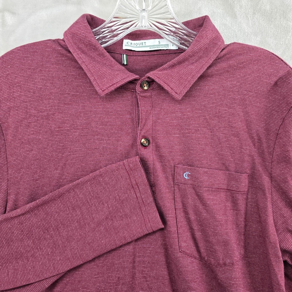 Criquet Polo Long sleeve Shirt Mens Small Burgundy Long Sleeve Cotton